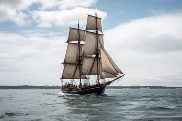 Naklejka na ściany i meble sailing boat, with sails unfurled, gliding across the water, created with generative ai