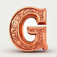 3d realistic Letter G of copper with ancient ornament