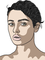 Hand drawn,beautiful woman.Creative with illustration in flat design,watercolor.