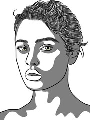 Hand drawn,beautiful woman.Creative with illustration in flat design,watercolor.