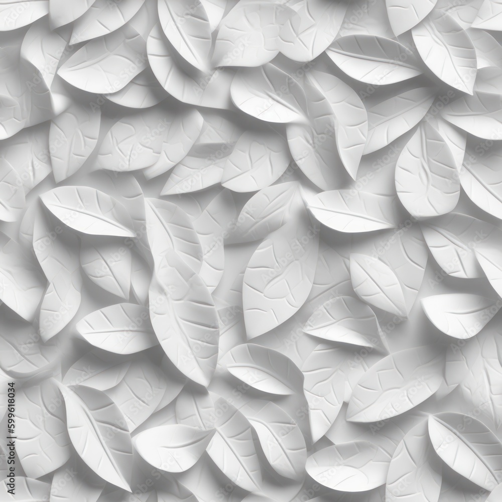 Poster  white leaf shape textured background seamless pattern