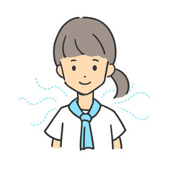 首に冷たいタオルを巻く女性