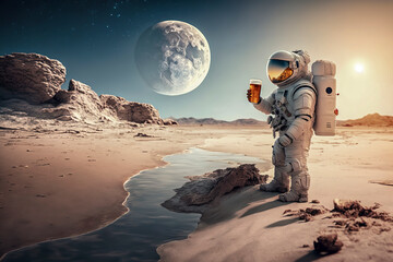 Raise a Glass of Beer on the Moon: A Momentous Moment for Space Exploration, ai generative