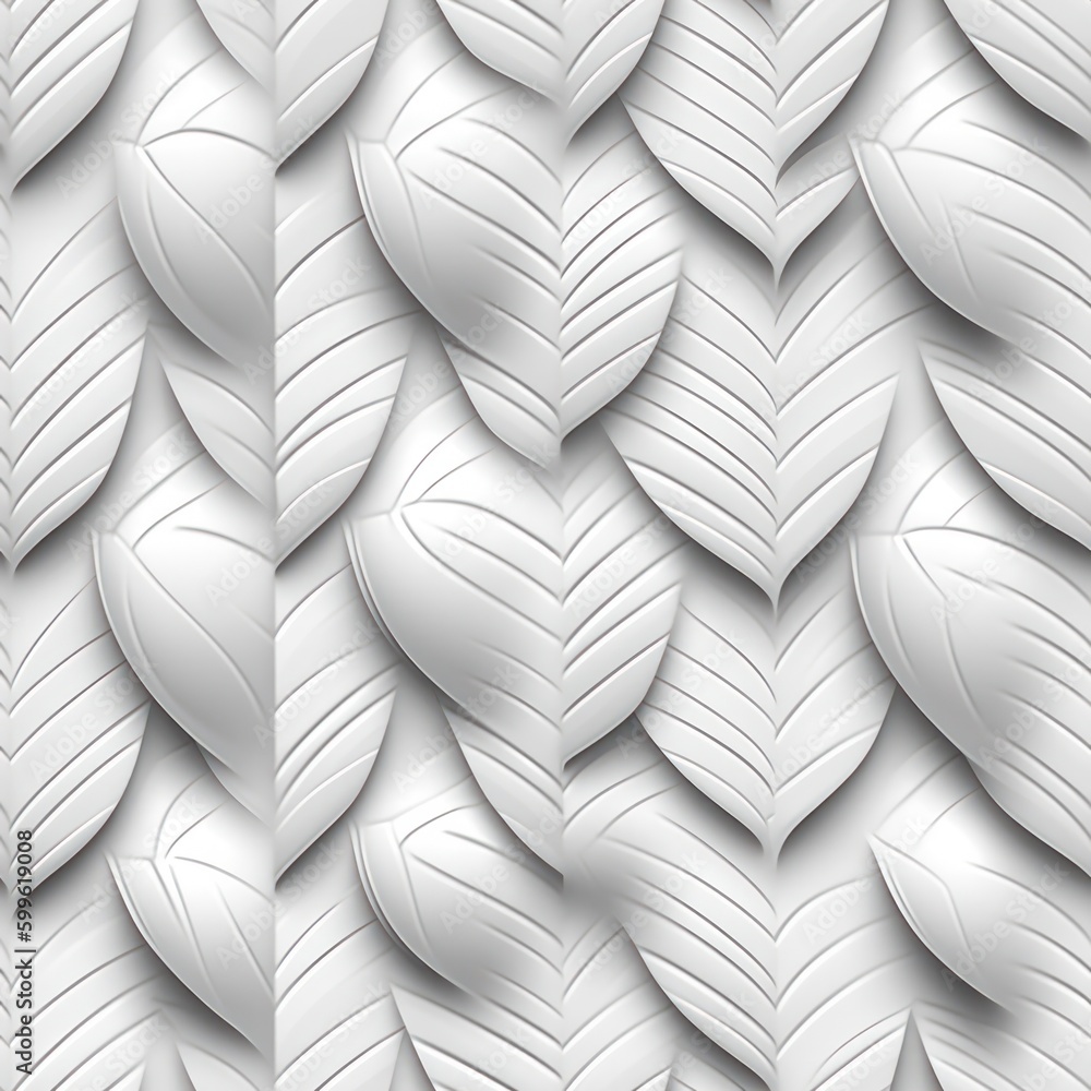 Poster shadowed background white textured leaf-shaped seamless pattern