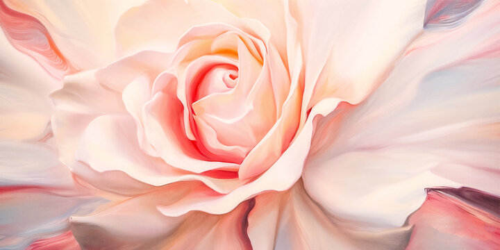 Fresh painting of pink roses flower. Acrilyc painting on canvas. Natural luxury. Beautiful rose. Generative AI