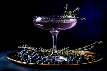 sophisticated blueberry lavender purple cocktial served on plate 