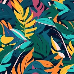 Fototapeta na wymiar multi colored tropical forest leaves background seamless pattern