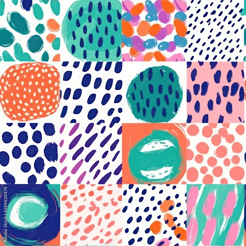 Aufkleber Hand-drawn circles with brush strokes range of colors seamless pattern background