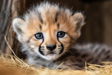 Naklejka na ściany i meble cheetah cub with curious and playful personality, created with generative ai