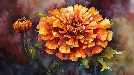 Majestic Marigolds: A Watercolor Tribute to Nature's Delight