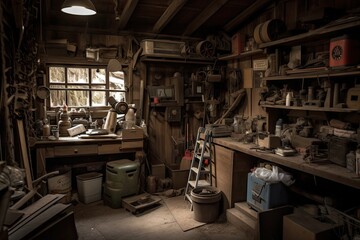 old garage, filled with tools and equipment, waiting for the next generation of mechanics, created with generative ai
