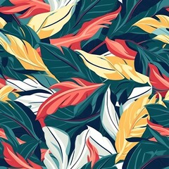 retro color tropical leaf filled background seamless pattern