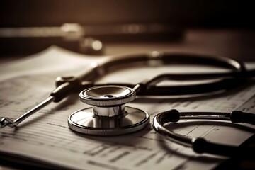 Close up focus on medical instrument with paperwork foreground.