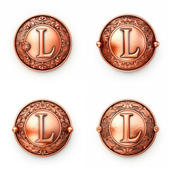 3d realistic Letter L of copper with ancient ornament