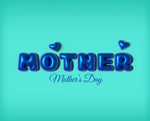 Mother balloon words , 3d blue banner background, suitable for Mother's Day.