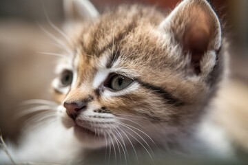 close-up of newborn feline's face, with its whiskers and eyes in focus, created with generative ai