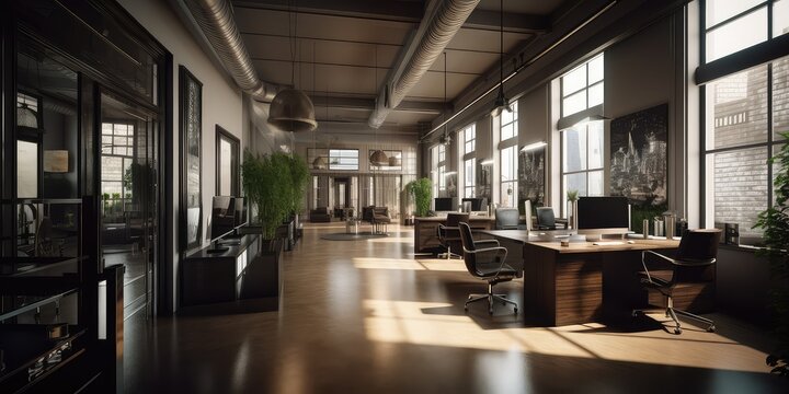 Corporate office interior creative and trendy. Generative AI AIG18.