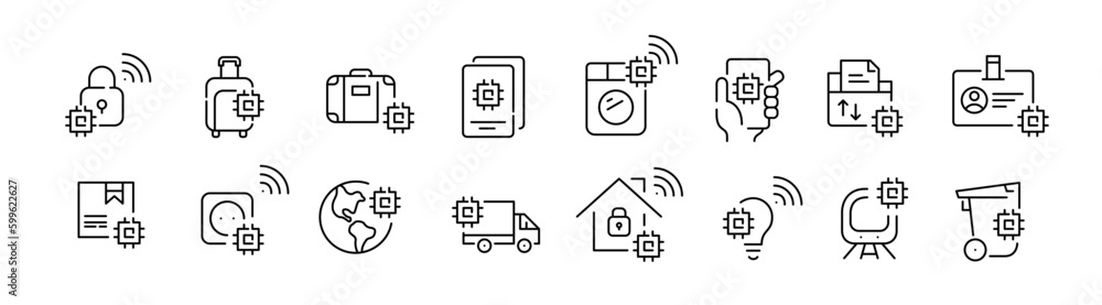 Poster internet of things. microchip, sensors and networking, exchange data and remote control. pixel perfe