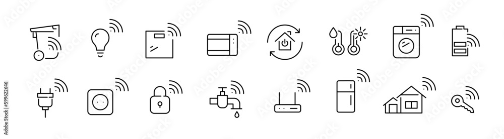Poster internet of things. remote control, use of sensors and data exchange. home appliances pixel perfect,