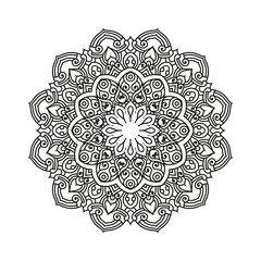 Decorative mandala and pattern for Mehndi, wedding, tattoo, islam, indian, arabic. Outline mandalas coloring book page.
