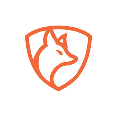 Fox animal with shield line simple logo