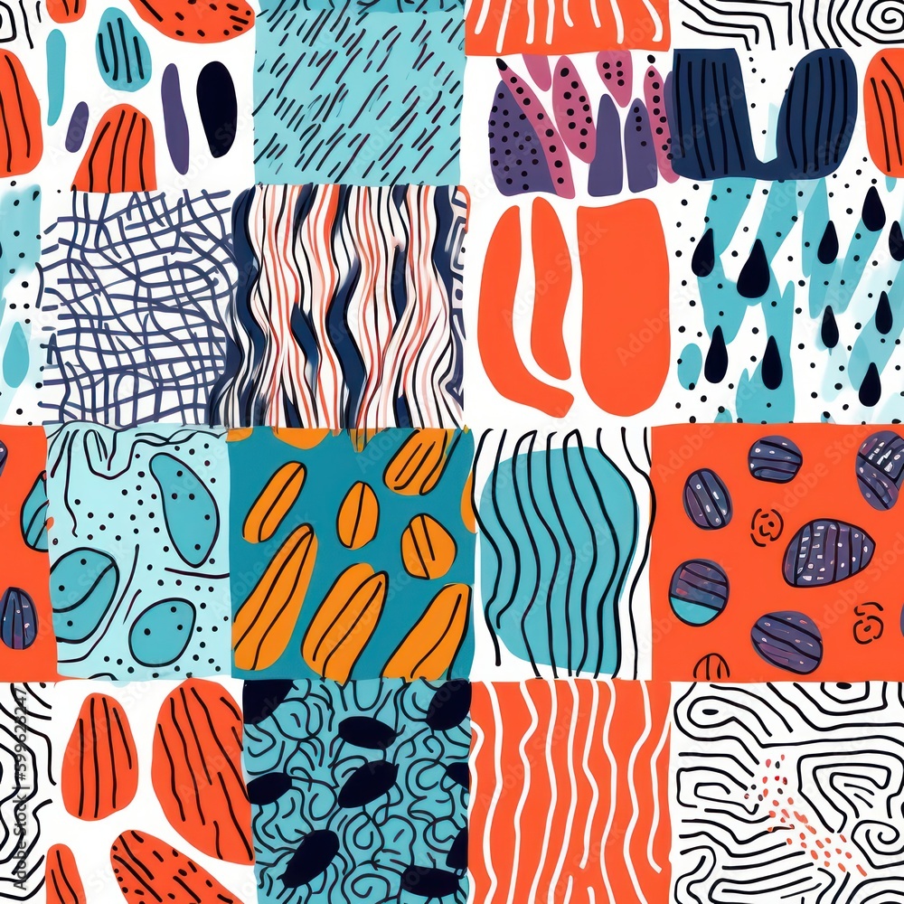Poster abstract multi colored hand drawn tile background seamless pattern