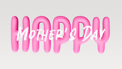 Happy Mother's Day, with white and pink text isolated on a white background in shape of balloon