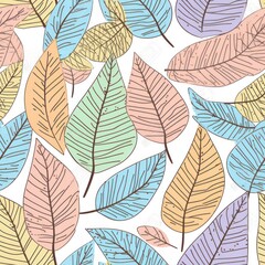 multi colored hand drawn doodle leaves background seamless pattern .
