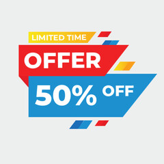 Limited offer icon with time countdown. Super promo label with alarm clock and word. Last offer banner for sale promotion. Red flat sticker hurry deal. Auction tag. Last minute chance stamp. vector