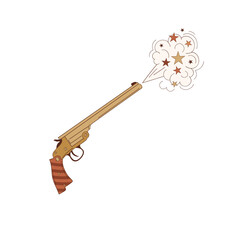 Cowboy Christmas gun shooting with firework illustration isolated on white. Western Christmassy pistol clip art . Howdy Xmas festive revolver design element. 