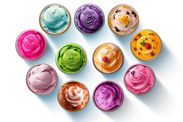 Different flavors of ice cream and ice cream.AI technology generated image