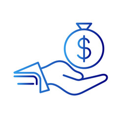 Investment business management icon with blue gradient outline style. payment, line, growth, credit, symbol, cash, outline. Vector Illustration