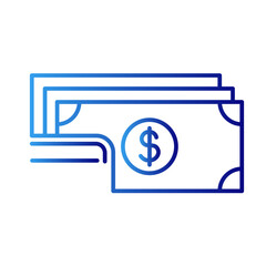 Money business management icon with blue gradient outline style. currency, coin, bank, sign, banking, investment, set, . Vector Illustration