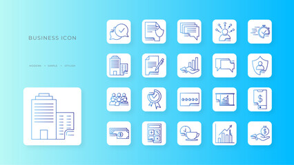 Business icon collection with blue gradient outline style. symbol, set, line, web, technology, sign, money. Vector Illustration