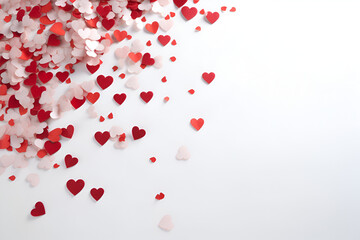 red hearts on white background confetti, valentines day, hearts background, generative AI