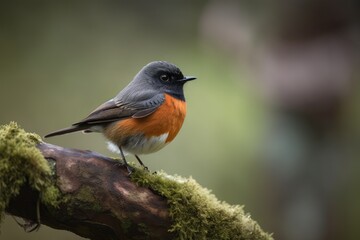 male redstart bird perching on tree branch, watching for prey, created with generative ai