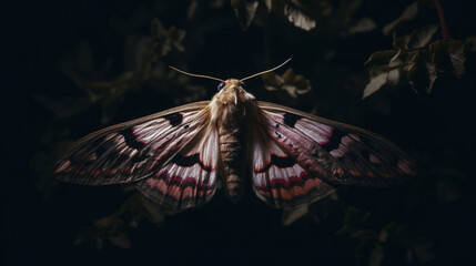 Fototapeta na wymiar Night moth flying around a light Generative AI 