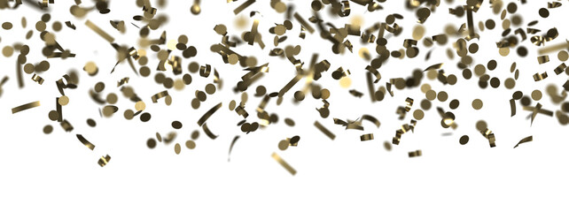 Golden serpentine confetti on transparent background. luxury isolated