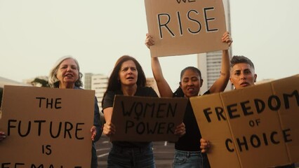 Demonstration of feminist movement protesting for female rights - Women empowerment concept