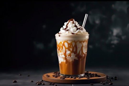 Delicious Cream Iced Mocha Coffee. AI technology generated image