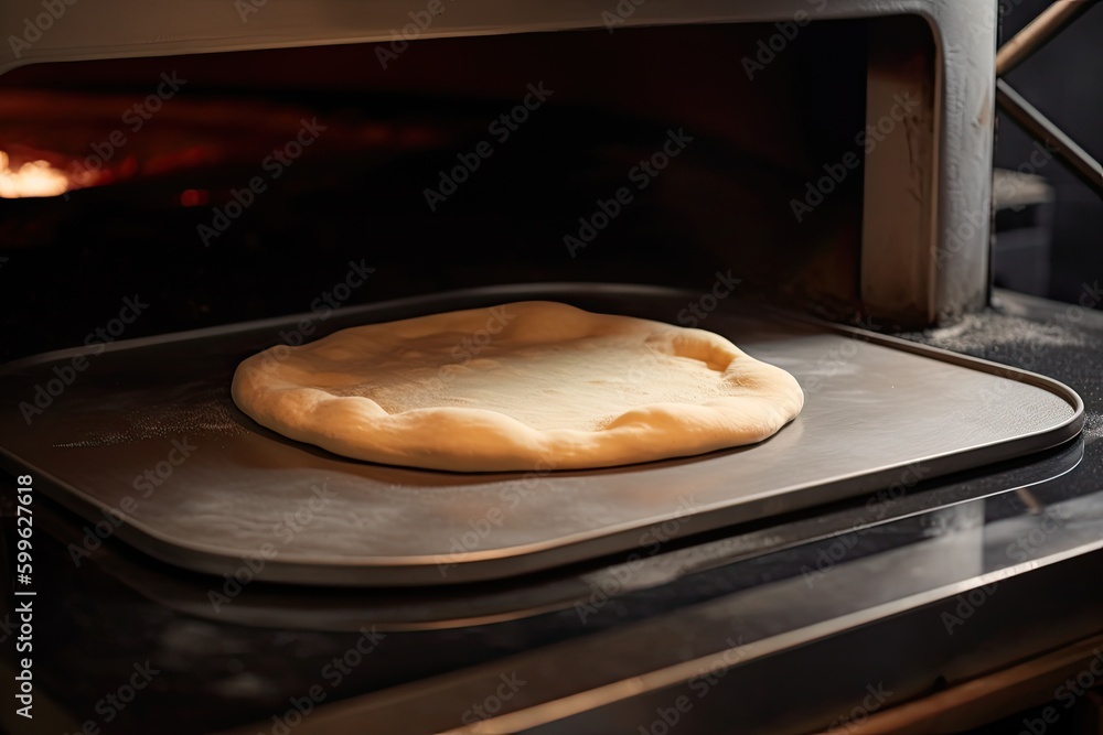 Poster a pizza stone being heated in the oven, ready for the dough to be placed on top, created with generative ai