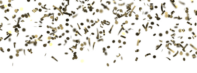 Glittering golden confetti png. Glittering golden confetti falls from above on transparent background. Celebrate festivals.