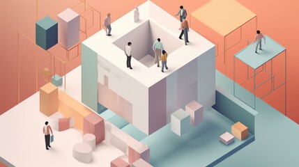 Naklejka premium Team Collaboration: Conceptual analogy design with lucid visual sequence. Generative Ai