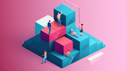 Team Collaboration: Conceptual metaphor illustration with clear visual hierarchy. Generative Ai