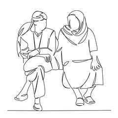 Fototapeta na wymiar two old Muslim men are sitting on a bench