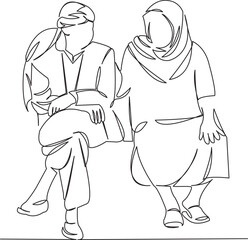 two old Muslim men are sitting on a bench