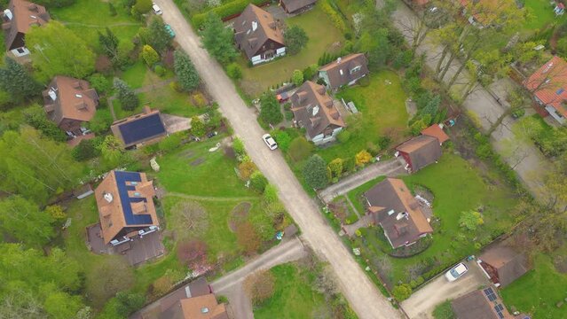 Aerial photo of village of Houses Residential Drone Above View Summer Blue Sky Estate Agent