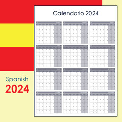 2024 calendar template. Yearly planner organizer for every day. Week starts on Monday, Spanish