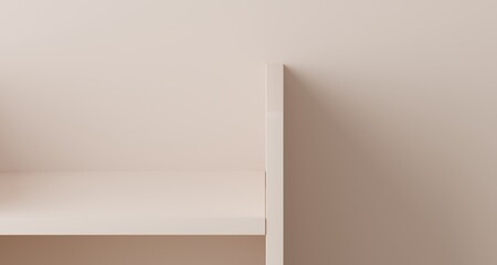 Minimal geometric white shelf product display for product presentation.