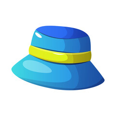 Cartoon panama sun hat. Swimming pool accessories, tropical resort sticker. Beach party holidays, summer vacation, leisure, recreation, rest item. Vector for banner, poster, menu, flyer.